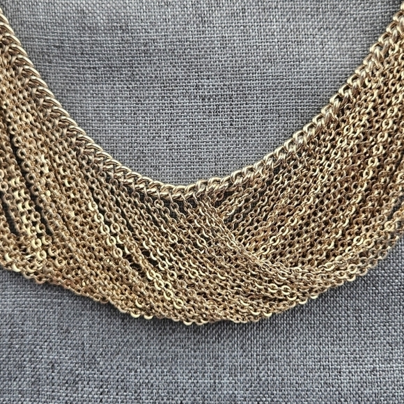 Vintage Cascading Chain Bib Necklace Gold Plated Multichain Choker 14.5" Long - Picture 2 of 9